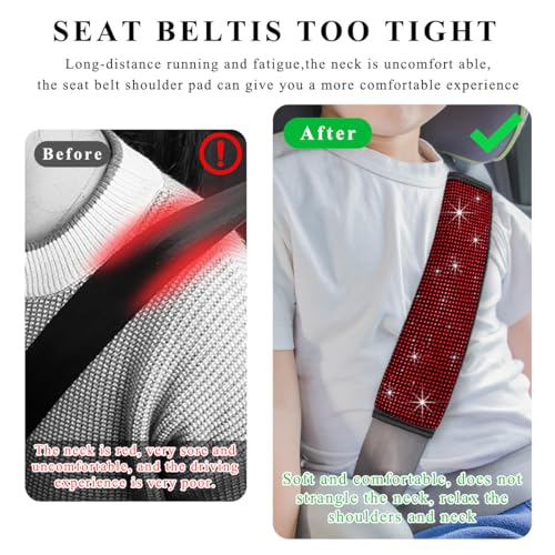 2 PCS Bling Car Seat Belt Cover, Sparkle Leather Seat Belt Pads - Product Imagery