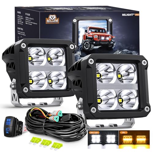 Nilight 3.2" Square LED Pod Light with Amber DRL 20W 2510LM - Product Imagery