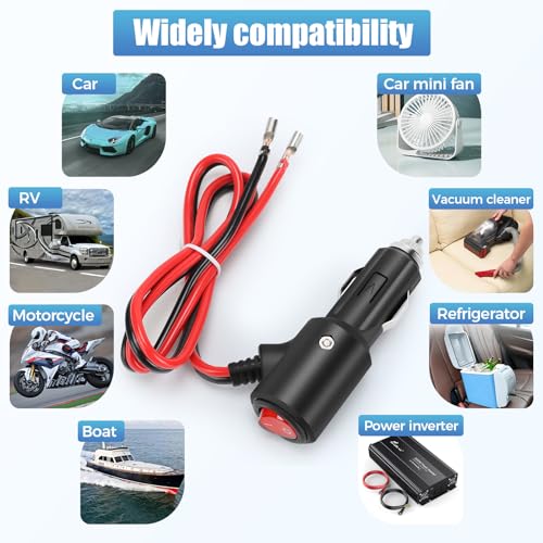 12V Cigarette Lighter Male Plug Replacement with On Off Switch - Product Imagery