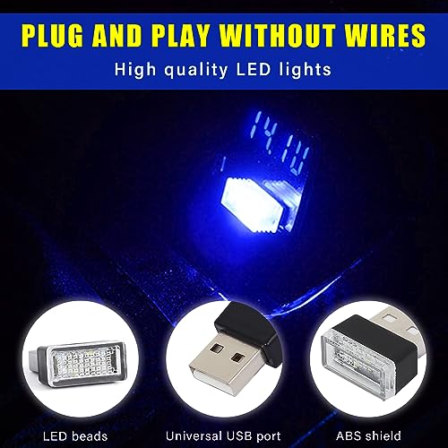 Augeny 4 PCS USB LED Car Interior Atmosphere Lamp, Plug-in USB - Product Imagery