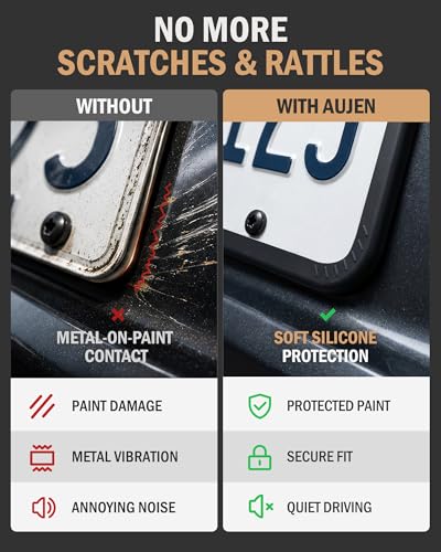 Aujen Silicone License Plate Frames Black, 2 Pack Car License - Product Imagery