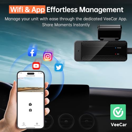 Veement 1296P Dash Cam Front, WiFi Dash Camera for Cars with App - Product Imagery