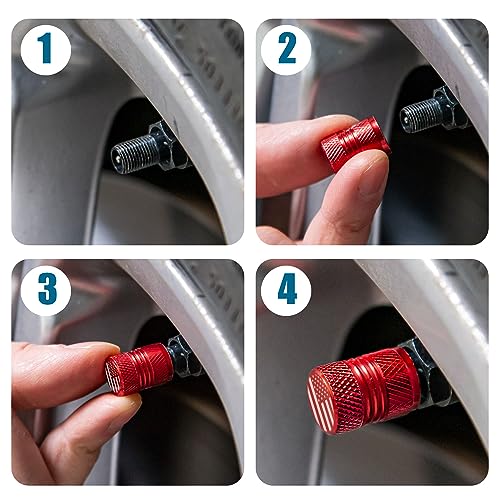 Tire Valve Stem Caps - 4 Pack Anti-Corrosion Premium Anodized - Product Imagery