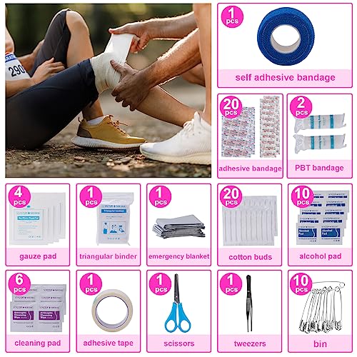 CALBEAU Pink Roadside Emergency Car Kit with First Aid for Women - Product Imagery