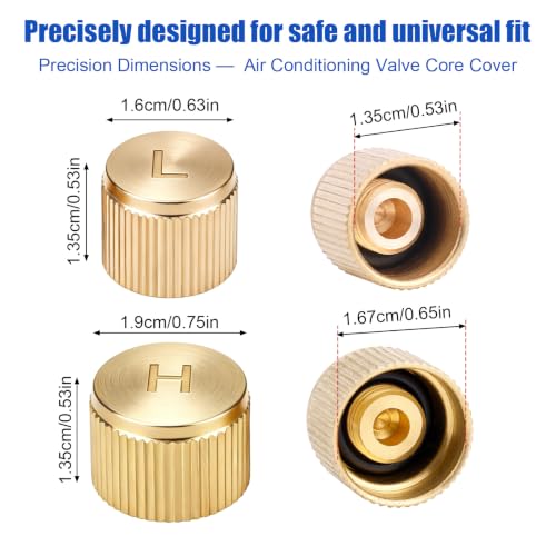 2pcs Car AC Valve Caps for R134a System, Brass Durable High/Low - Product Imagery