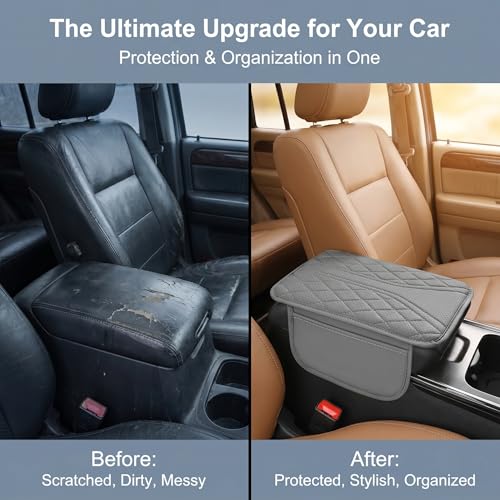 Car Center Console Cover, Leather Breathable Comfort Armrest - Product Imagery