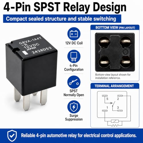 Relay G8VA-1A4T-R (Pack of 4), G8VA1A4TR 4 Pins 12V DC 20A SPST - Product Imagery