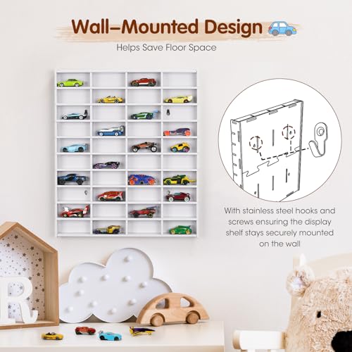 Krafetto 40-Slot Toy Car Display Shelf for 1/64 Cars, Wall Mount - Product Imagery