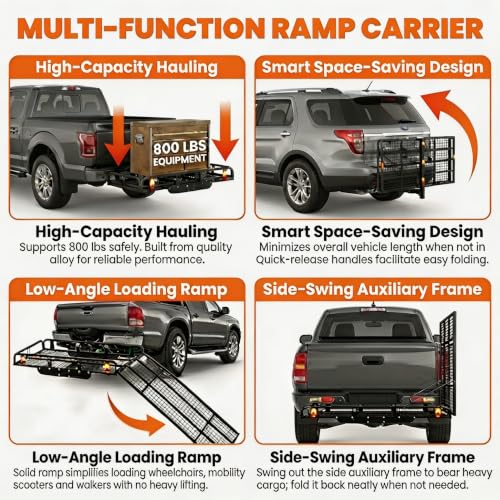 52"x30"x6" Hitch Mount Cargo Carrier with Foldable Ramp,800 LBS - Product Imagery