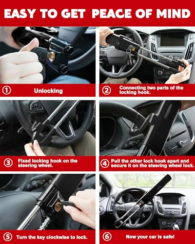 Tevlaphee Steering Wheel Lock Anti-Theft Car Device Heavy Duty - Product Imagery
