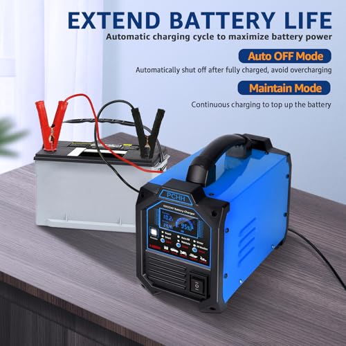 PCHH 12V 24V Car Battery Charger Heavy Duty, 0-15A Automatic - Product Imagery