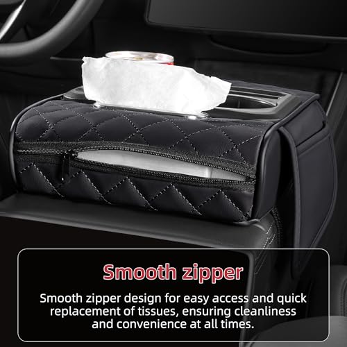 5 in 1 Nappa Leather Console Armrest Cover, Black - Product Imagery
