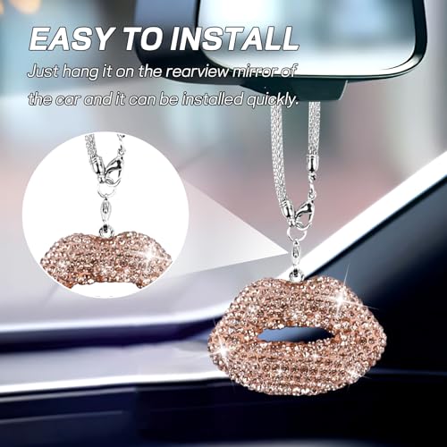 Bling Lip Car Hanging Accessories for Women, Diamond Lips Rear - Product Imagery