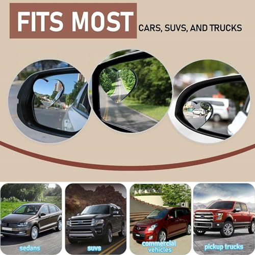 Heart Shaped Blind Spot Mirrors 2 Pack, Large Wide Angle Convex - Product Imagery