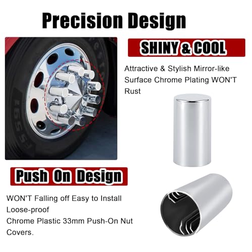 33mm x 3 1/2" Lug Nut Cover ABS Chrome Plastic Cylinder Nut - Product Imagery