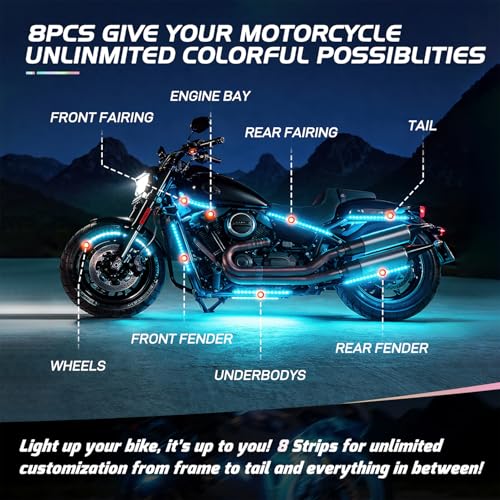 Nilight 8PCS Motorcycle RGB Led Light Kit Waterproof Multi-Color - Product Imagery