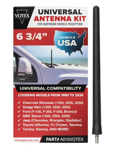 Votex Universal 6 3/4" Short Car Rubber Black Antenna Kit for - Product Imagery