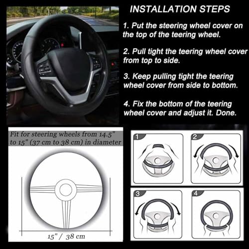 Valleycomfy Microfiber Leather Steering Wheel Cover Universal 15 - Product Imagery