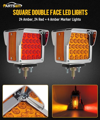 Partsam Pair Truck Trailer 52 LED Red/Amber Square Double Face - Product Imagery