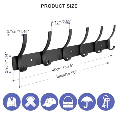 Coat Rack Wall Mounted,6 Coat Hooks for Hanging Coats,Metal - Product Imagery
