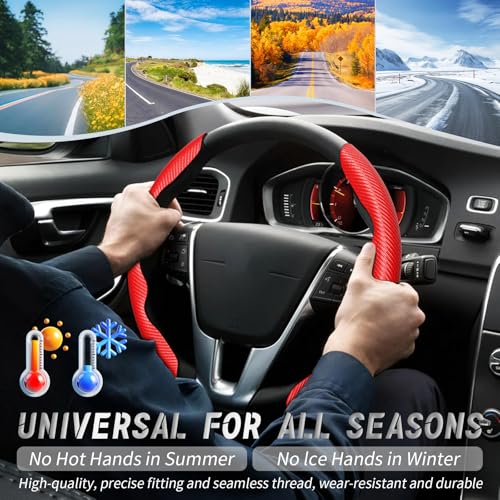 WOCOCN 2pcs Car Steering Wheel Cover,Anti-Skid Carbon Fiber, Red - Product Imagery