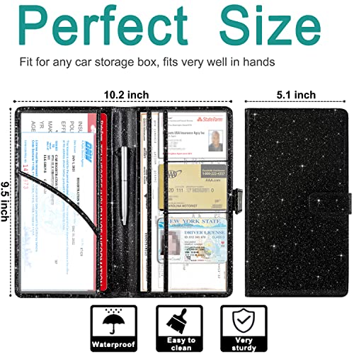 RSAquar Car Registration and Insurance Holder, Black Glitter - Product Imagery