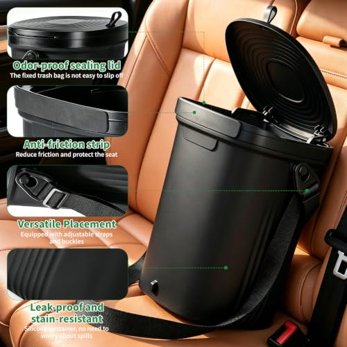 Trash Can for Car with Lid, Leakproof & 100% Silicone Can, 2 - Product Imagery