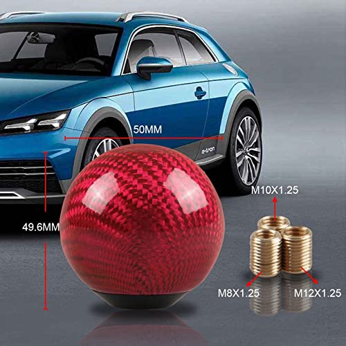 RYANSTAR Carbon Fiber Shift Knob with 3 Adapters Round Ball Red - Product Imagery