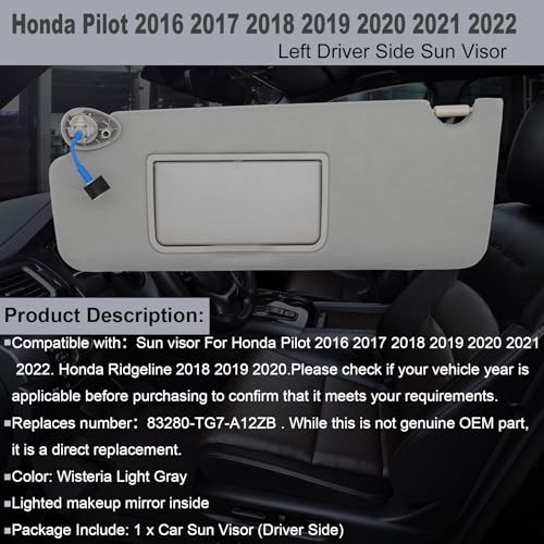 NHILES Left Driver Side Sun Visor Compatible with Honda Pilot - Product Imagery