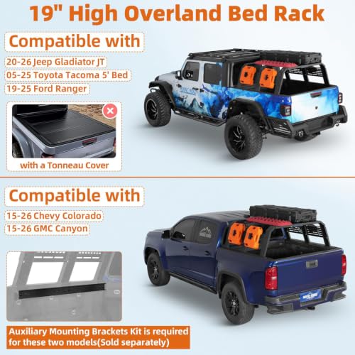 Hooke Road Overland Truck Bed Rack for Toyota Tacoma 5' Bed, - Product Imagery