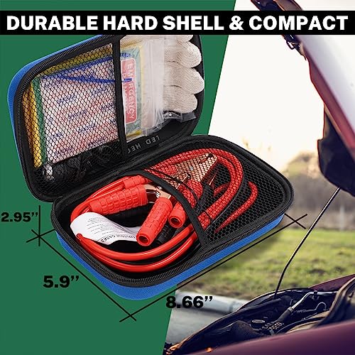 Car Roadside Emergency Kit with Battery Jumper Cables, Blue - Product Imagery