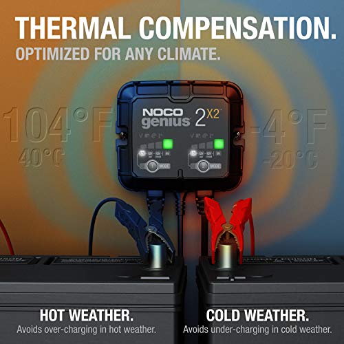 NOCO GENIUS2X2 6/12V 2-Bank Battery Charger, Trickle Charger & - Product Imagery