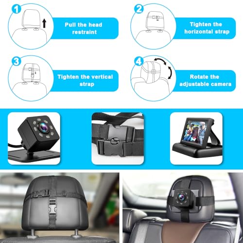 Baby Car Mirror with 4.3'' HD Night Vision Function Display, - Product Imagery