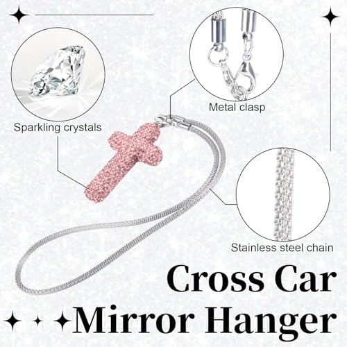 BFXM Cross for Car Mirror Hanging, Pink Bling Cars Pendant Charm - Product Imagery