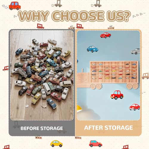 3D Wooden Toy Cars Display, Wall-Mounted for 42 Toy Cars, 1/64 - Product Imagery