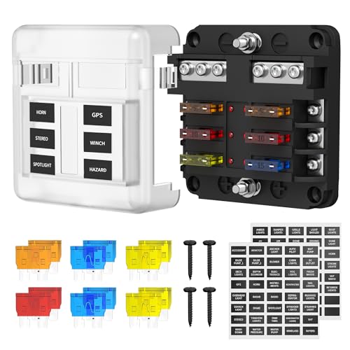 DaierTek 12V Fuse Block 6 Way 12 Volt Fuse Box ATO/ATC Marine - Product Imagery