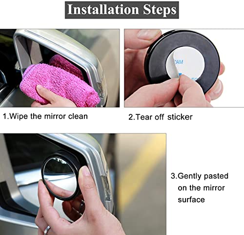 2 pcs Blind Spot Mirrors, 2" Round HD Glass Convex 360° Wide - Product Imagery