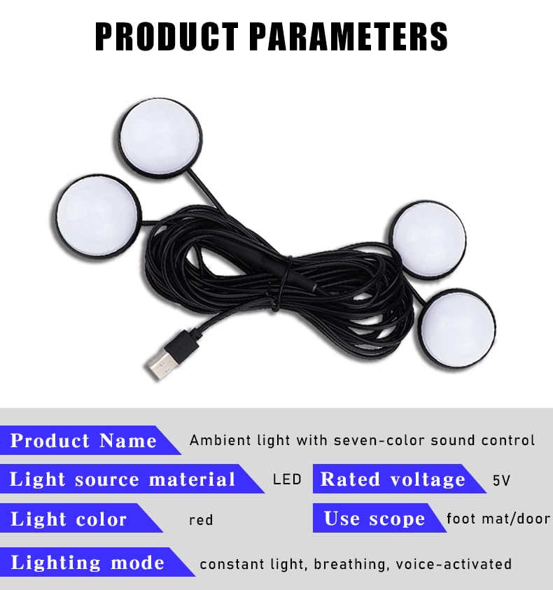4 in 1 Car Interior LED Ambient Light Kit, Red - Product Imagery