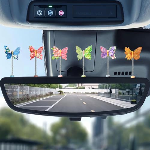 6Pcs Cute Butterfly Car Rear View Mirror Accessories, Colorful - Product Imagery