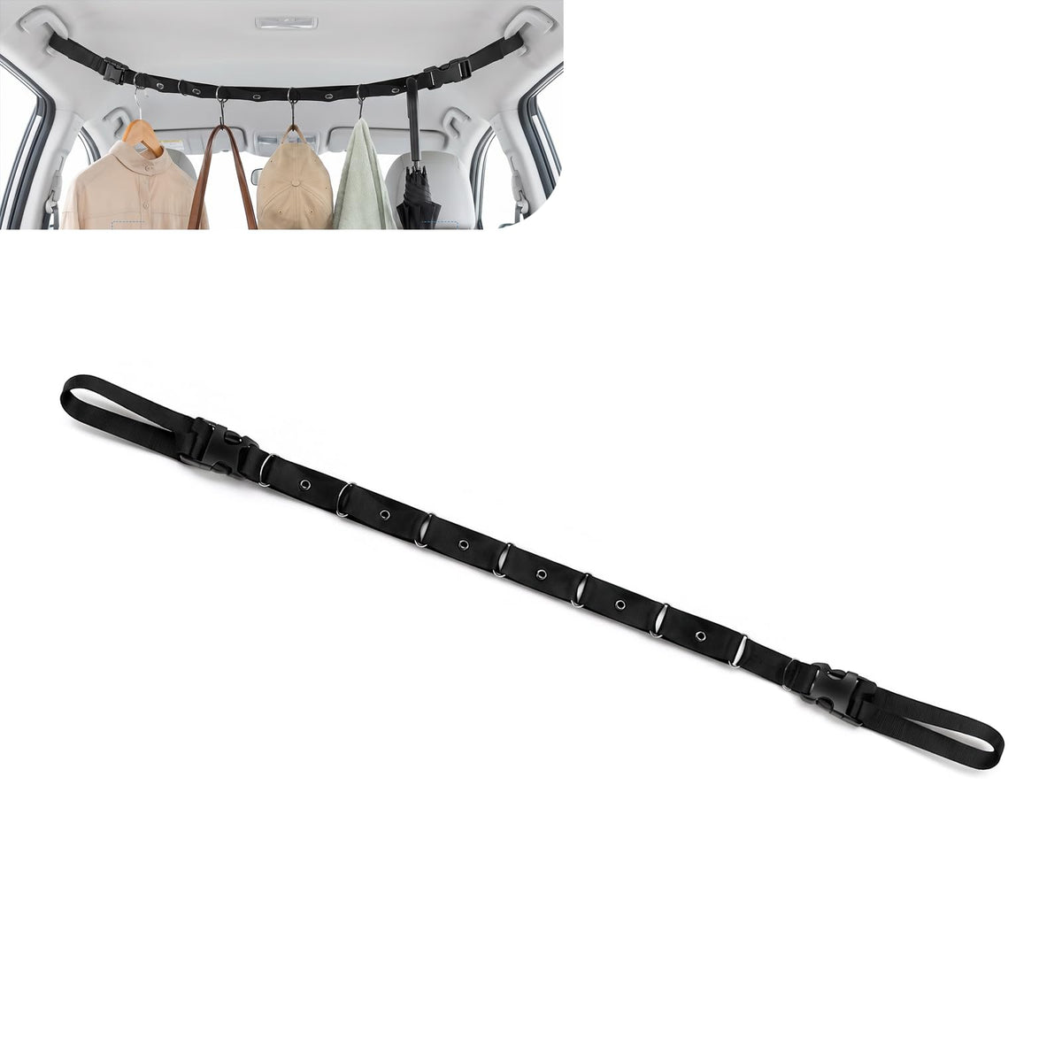 Adjustable Car Ceiling Clothes Hanger Strap, Thickened Segment - Product Imagery