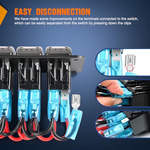 Nilight 4 Gang Rocker Switch Panel w/Purple LED Light 5Pin On - Product Imagery