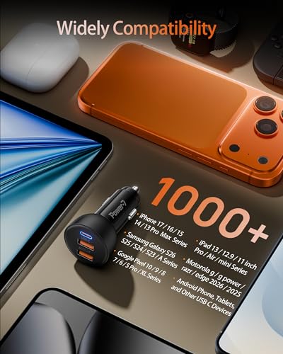 USB C Car Charger, 2 Pack 70W Fast Charging Cigarette Lighter - Product Imagery
