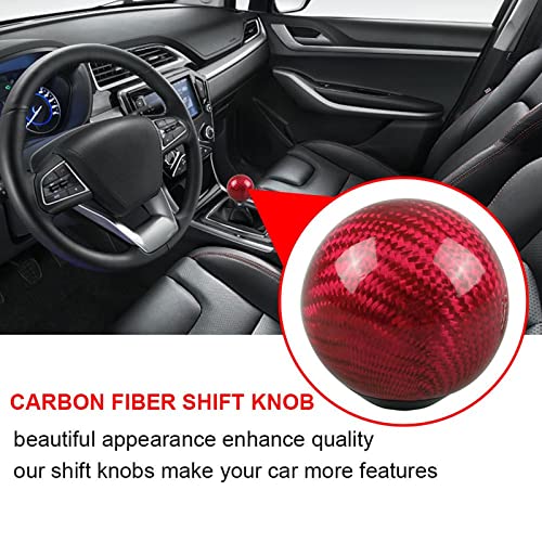 RYANSTAR Carbon Fiber Shift Knob with 3 Adapters Round Ball Red - Product Imagery