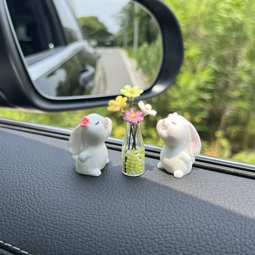 Cute Rabbit Car Dashboard Accessories Flowers Rear View Mirror - Product Imagery