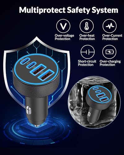 USB C Car Charger, 4-Port 90W Super Fast Charging Cigarette - Product Imagery