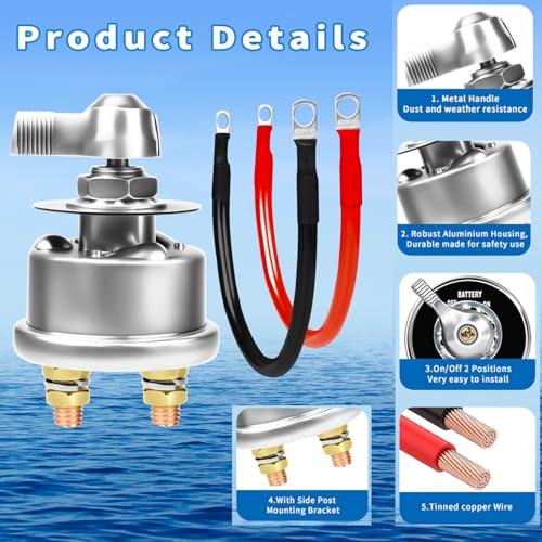 200A Battery Disconnect Switch 12V 48V Battery Shut Off Switch - Product Imagery