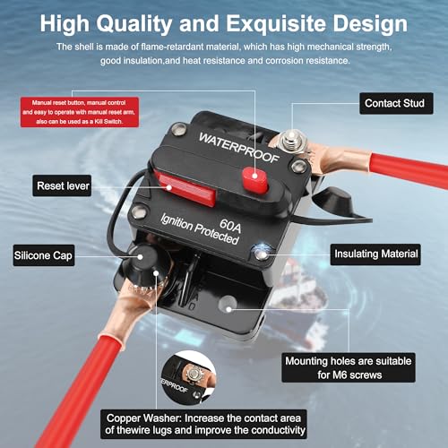 60 Amp Circuit Breaker for Boat Trolling Motor Marine ATV - Product Imagery