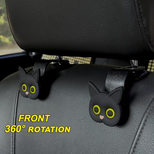 Car Seat Headrest Hooks, 2 Pack Black Cute Cartoon Cat Hook - Product Imagery