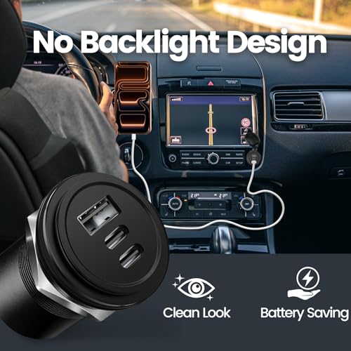 Aluminum 72W 12V USB Outlet, 3 Port Car USB C Charger - Product Imagery