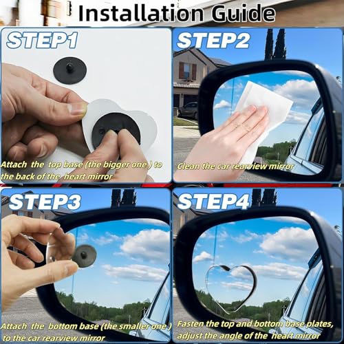 Heart Shaped Blind Spot Mirrors 2 Pack, Large Wide Angle Convex - Product Imagery